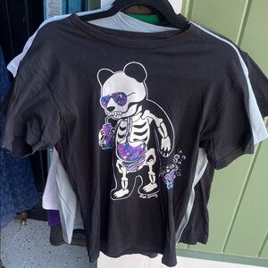 Riot Society Black and Purple Panda Skeleton Kids T-Shirt